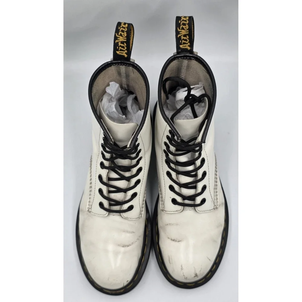 Dr Dr. Martens 1460 Black White Leather Boots UK 7 US Men 8 EU 41 Lace Up
